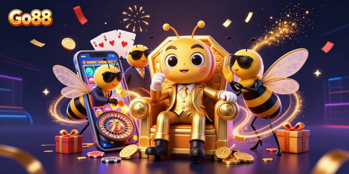 Join Go88's thrilling gaming scene with animated characters and vibrant slot games in action.