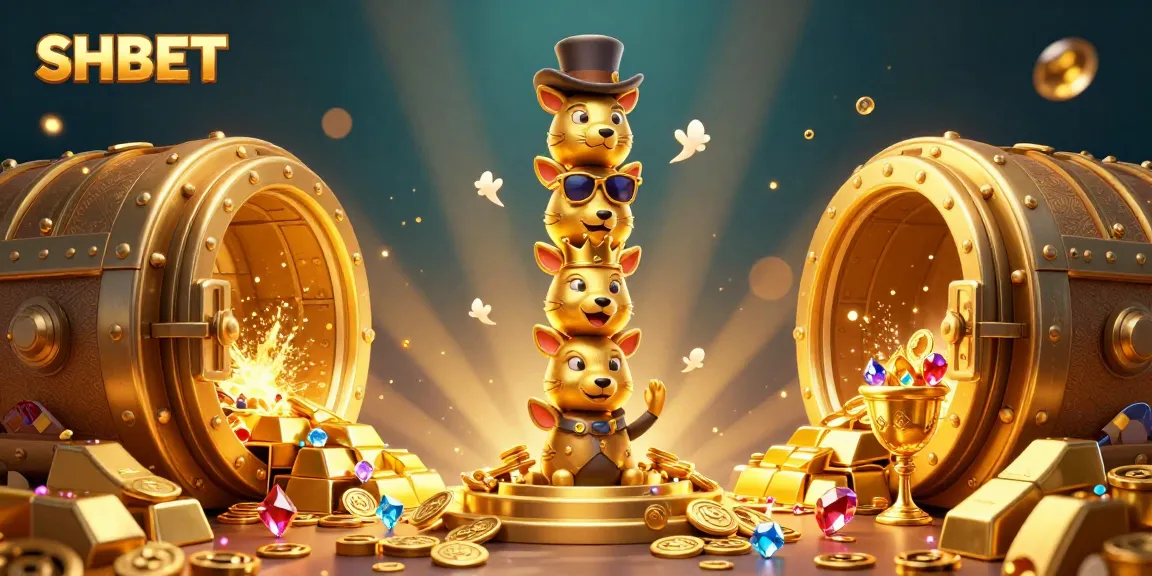 Join the excitement at SHBET's online casino with a vibrant 3D illustration of a golden totem pole and treasures.