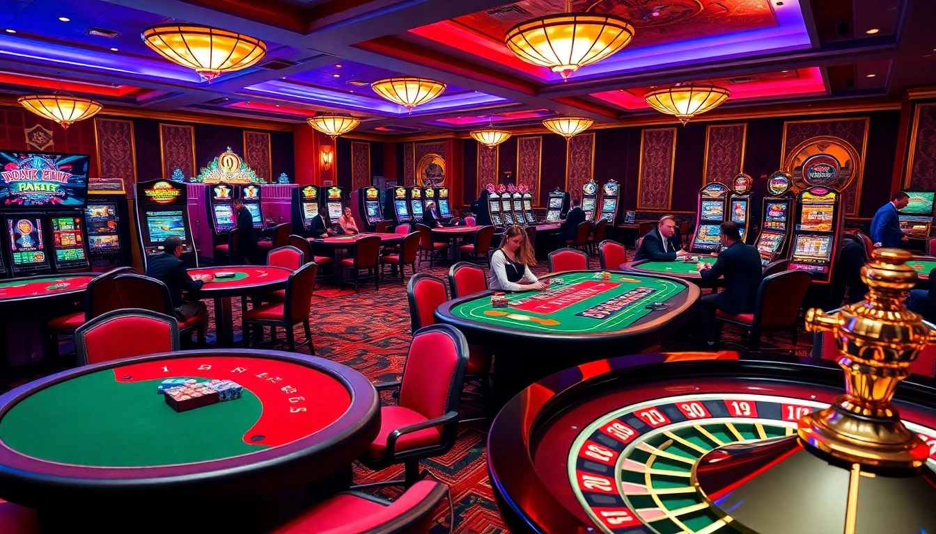 Exciting gameplay experience at EE88, showcasing vibrant casino tables and thrilling slot machines.