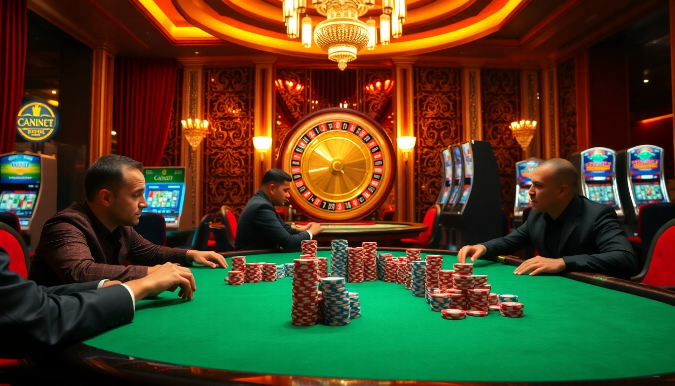 A professional poker game at an elegant casino featuring strategic gameplay linked to chotruyen.
