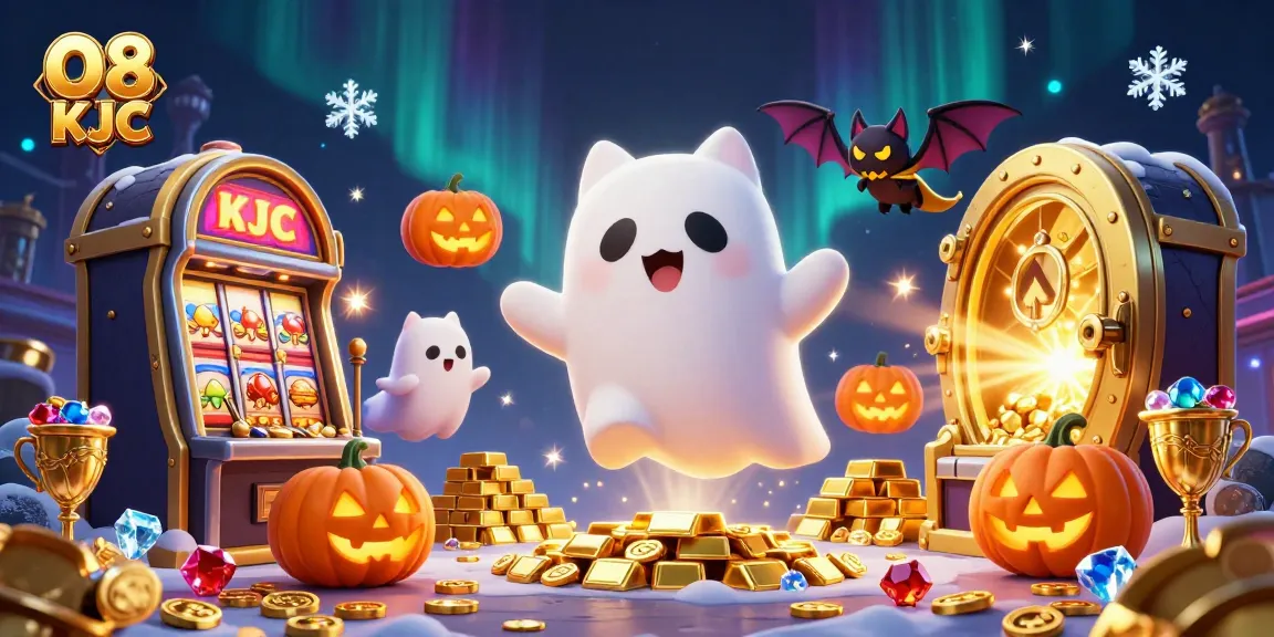 Experience excitement at O8 KJC with a ghost cat and vampire bat in a haunted casino scene.