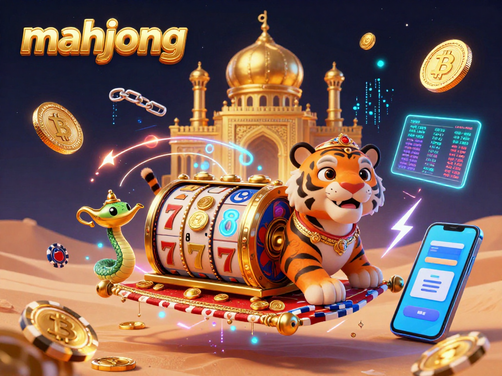 Engage in thrilling mahjong slot games while surrounded by a whimsical scene featuring a sultan and mystical elements.