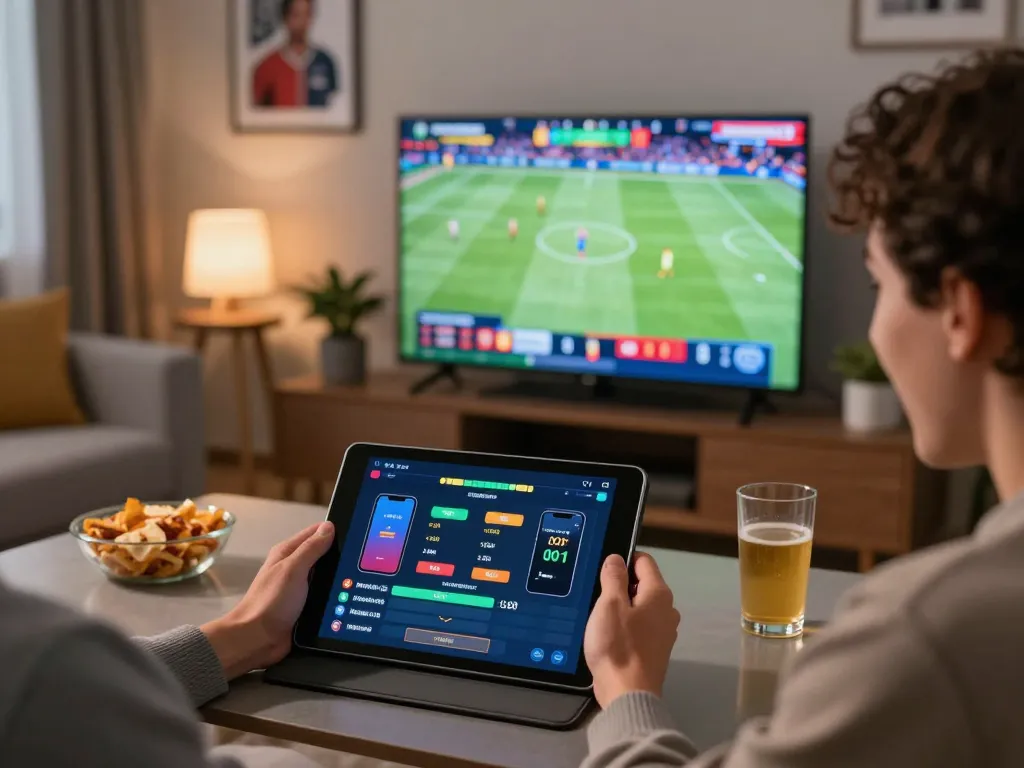 Engaging moment of placing bets with taisunwin on a tablet during an exciting sports game