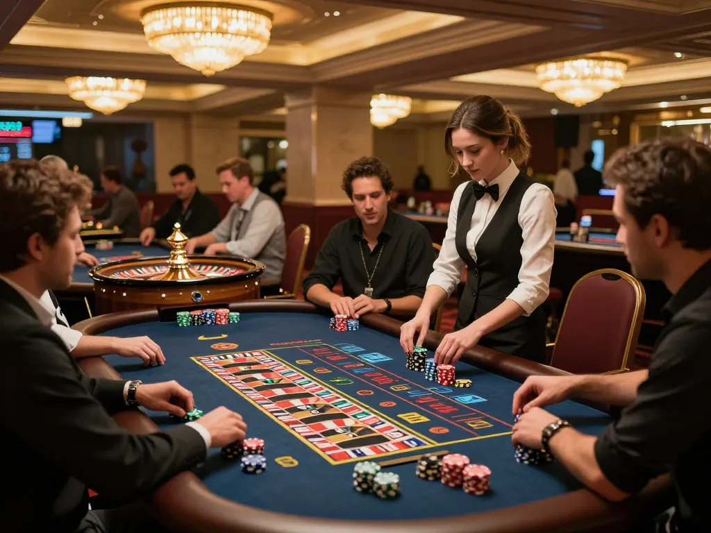 Players engaging in roulette gameplay at 258bet, showcasing vibrant chips and dynamic atmosphere.