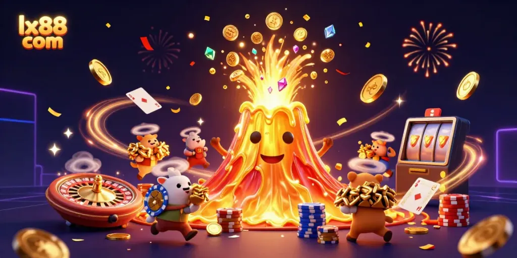 Experience the thrill of winning at lx88 com with vibrant 3D casino elements and treasures.