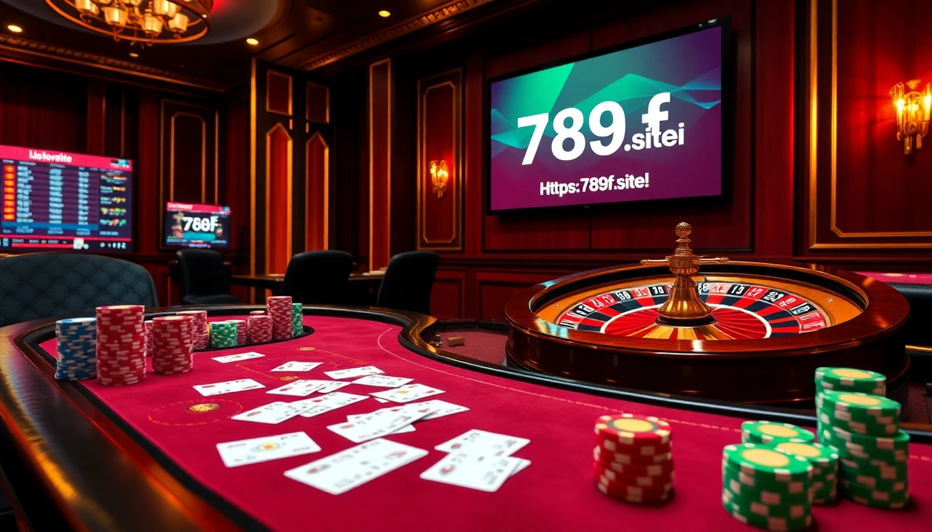 A vibrant casino scene showcasing excitement with poker tables and betting screens from https://789f.site/