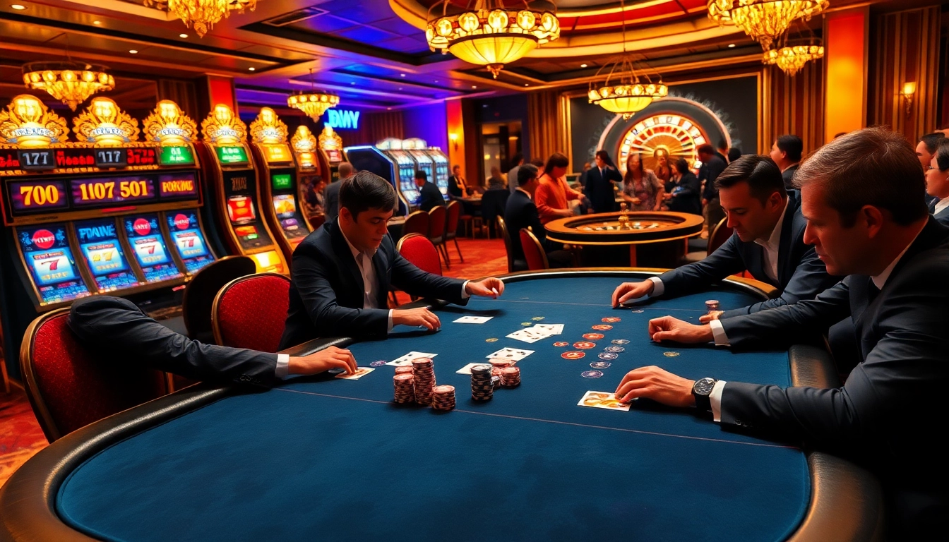 Engage in thrilling casino gameplay at 98win com featuring poker tables and vibrant slot machines.