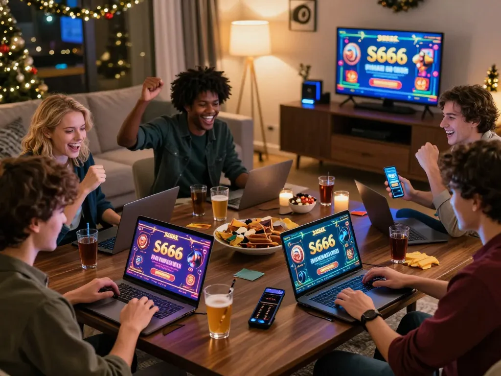 S666 online gaming experience with friends enjoying casino games and festive atmosphere.