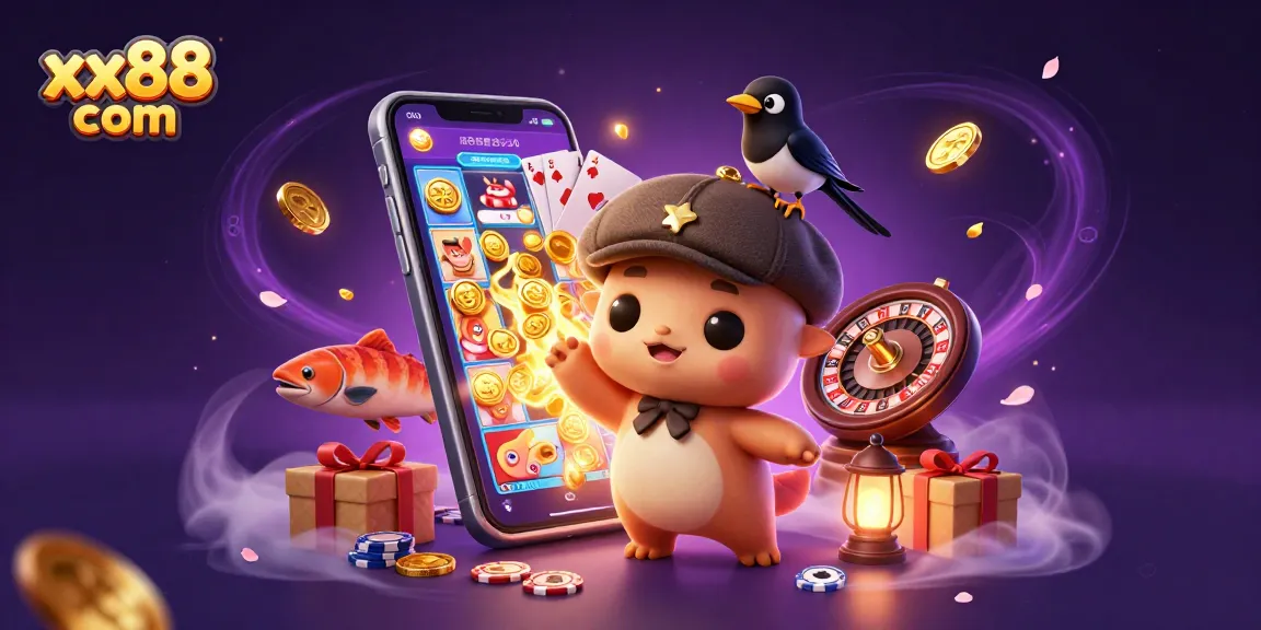 Spin to win at xx88 com with vibrant character illustrations and dynamic gaming elements.