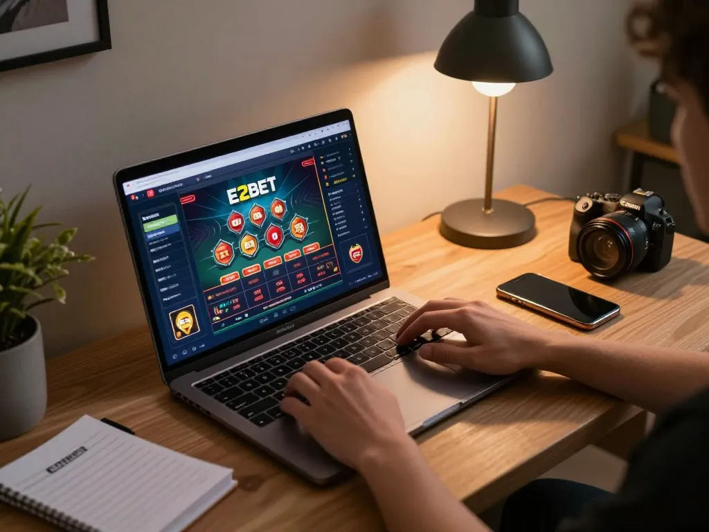 E2bet online gaming setup showcasing a sophisticated laptop interface ready for betting action