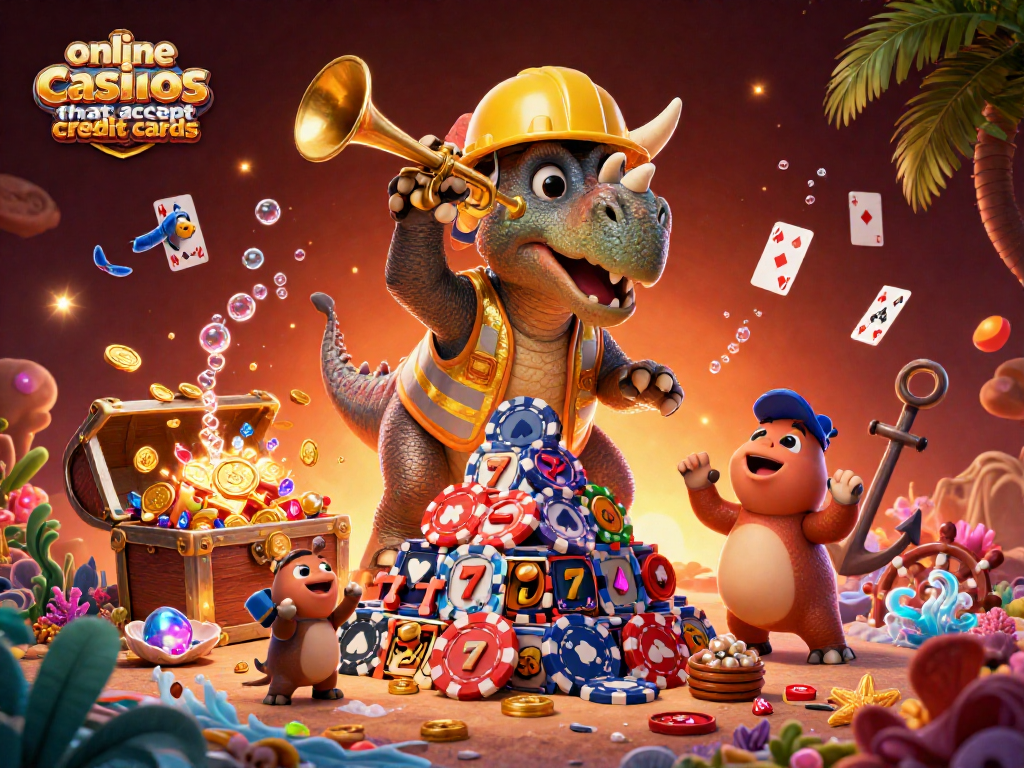 Play exciting games at online casinos that accept credit cards with vibrant 3D characters celebrating wins.