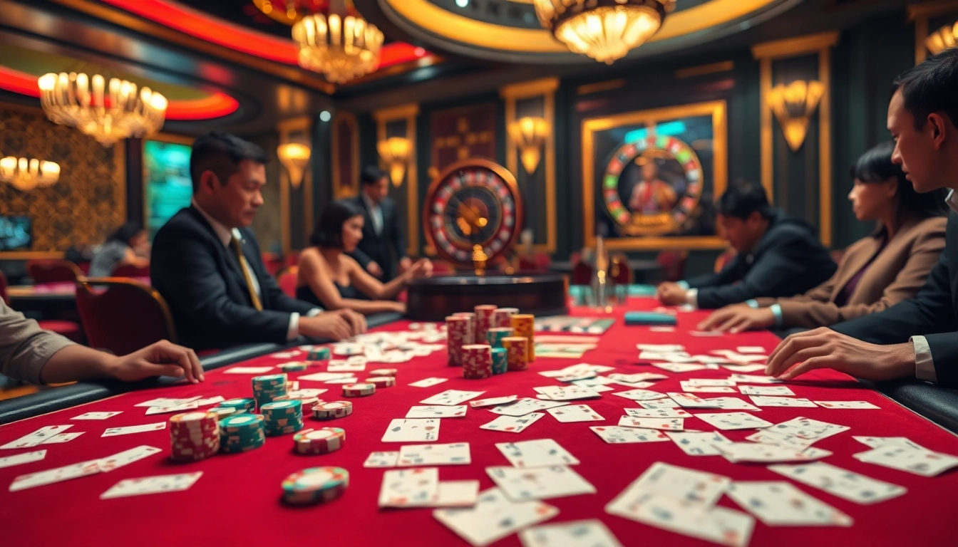 Experience the excitement of high-stakes gambling at ABCVIP casino, featuring poker games and vibrant betting action.