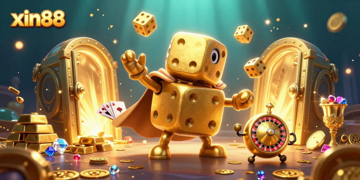 Engage with xin88's thrilling gambling experience showcased in a vibrant 3D casino scene.
