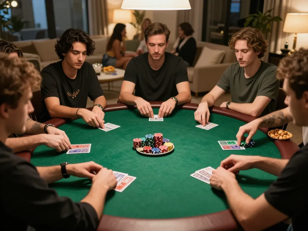 Enjoying a strategic poker game at home with friends on QQ88.