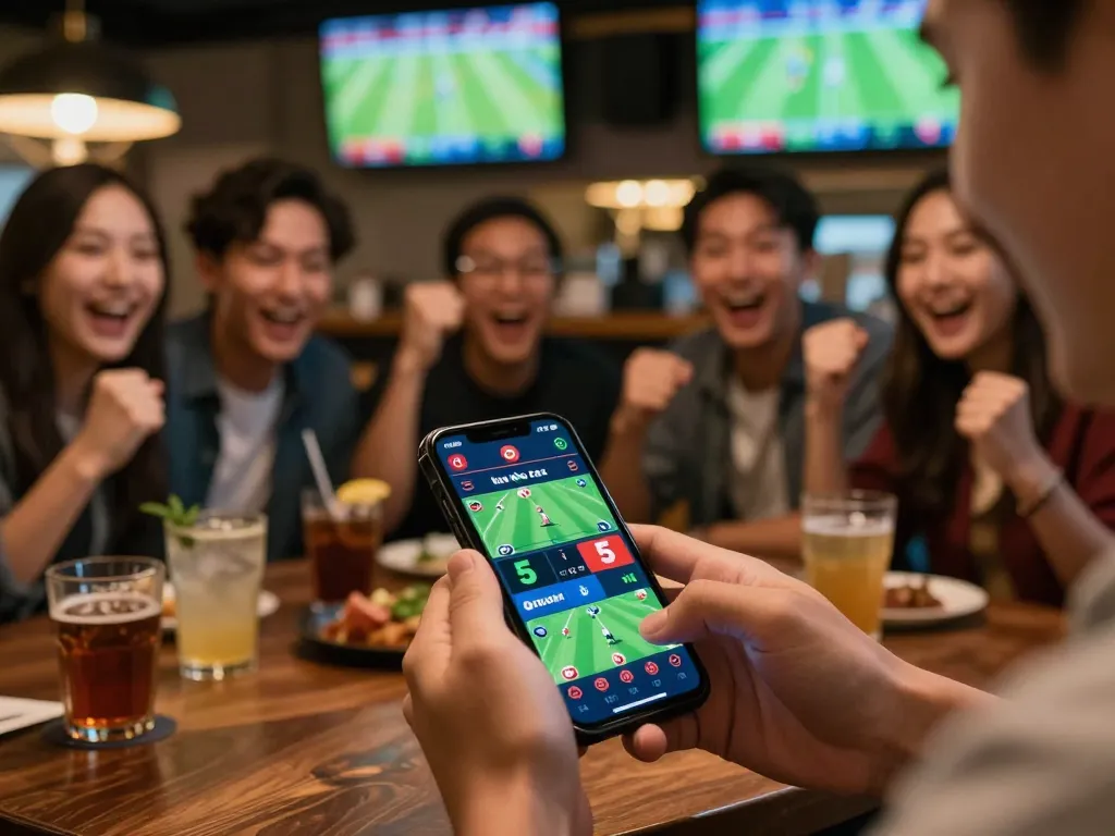 Engaging fans place bets on keo nha cai 5 live odds in a vibrant sports bar setting