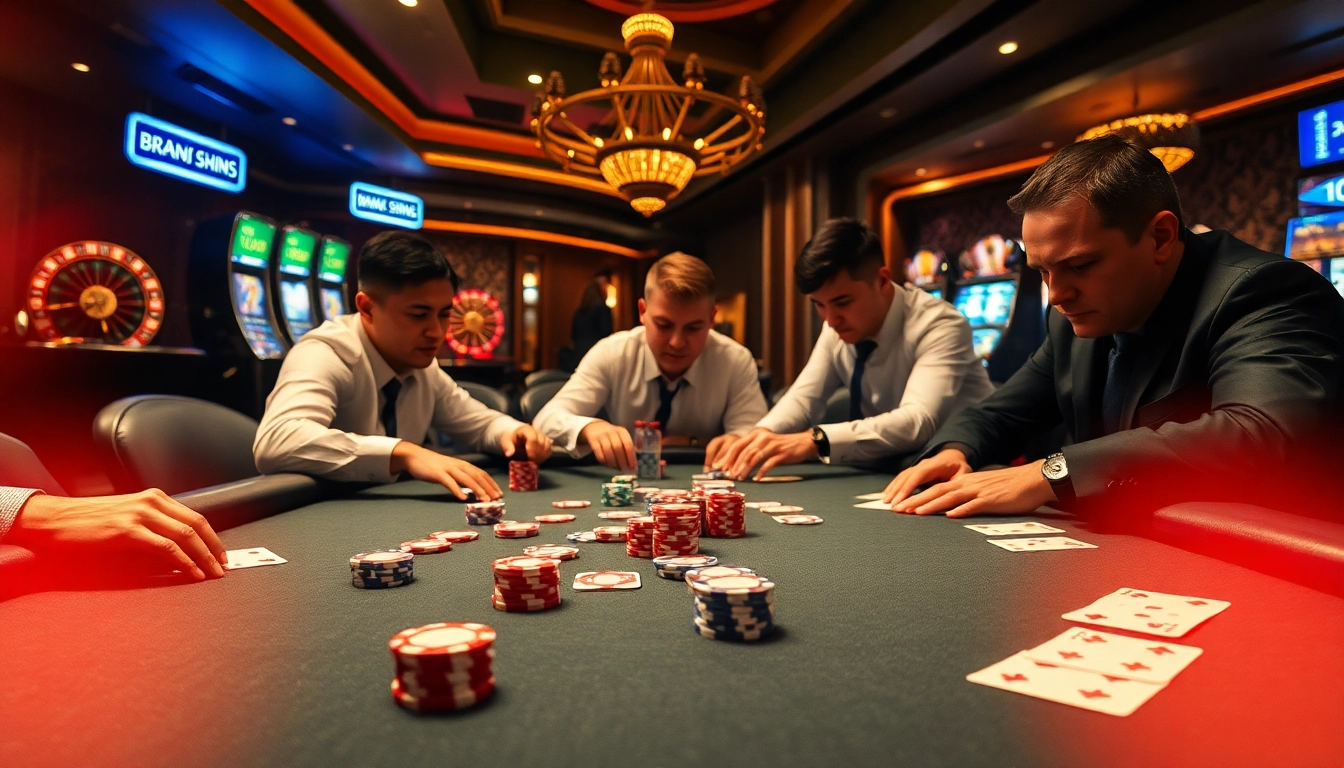 Experience the excitement of MM88 with a focused poker game set in a vibrant casino atmosphere.