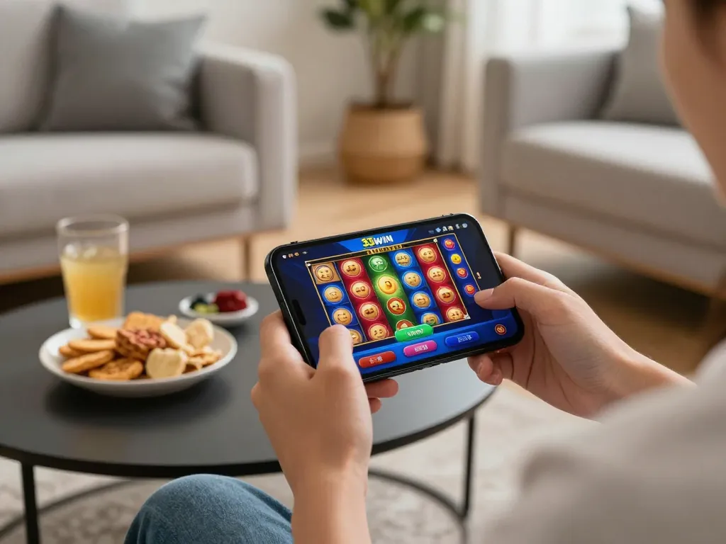 Play the 33WIN app on mobile while enjoying a relaxed gaming atmosphere at home.