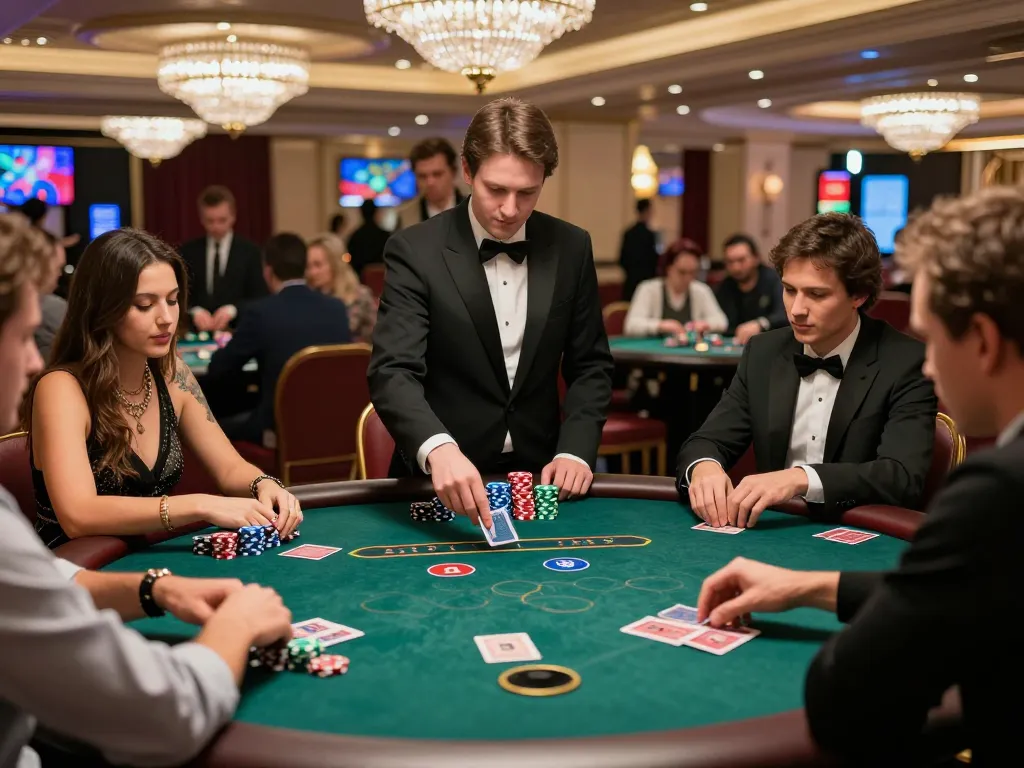 Players at a luxurious poker table showcasing strategic moments in gambling at 888VI