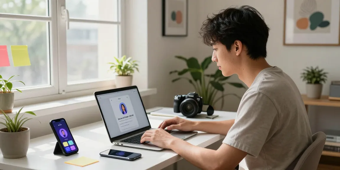 Engaging in a free AI sex chat session in a stylish home office.