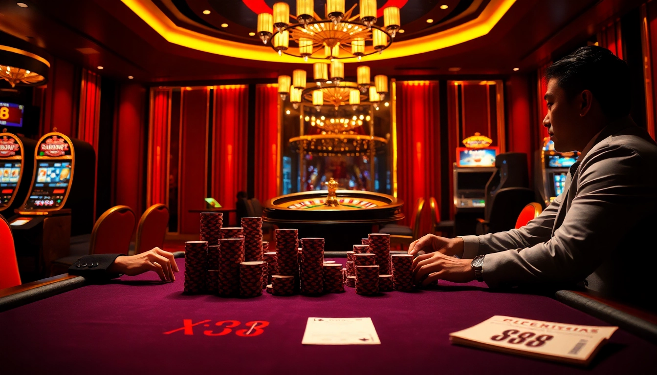 A thrilling poker game at XX 88 casino with high stakes and luxurious ambiance.