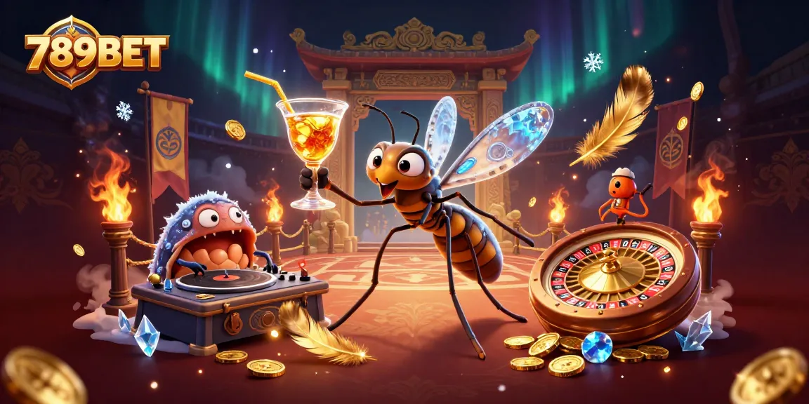 Play at 789BET with a thrilling scene featuring a casino mascot and a golden roulette wheel.
