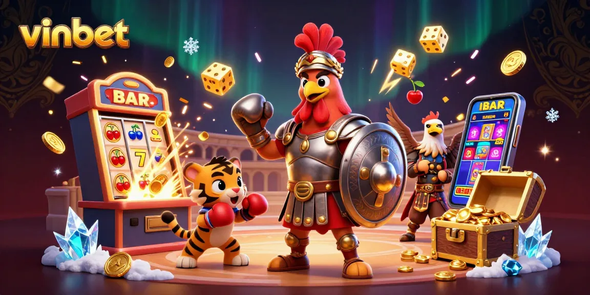 Spin the thrilling slots at vinbet with colorful coins and jackpot excitement in a bustling colosseum setting.