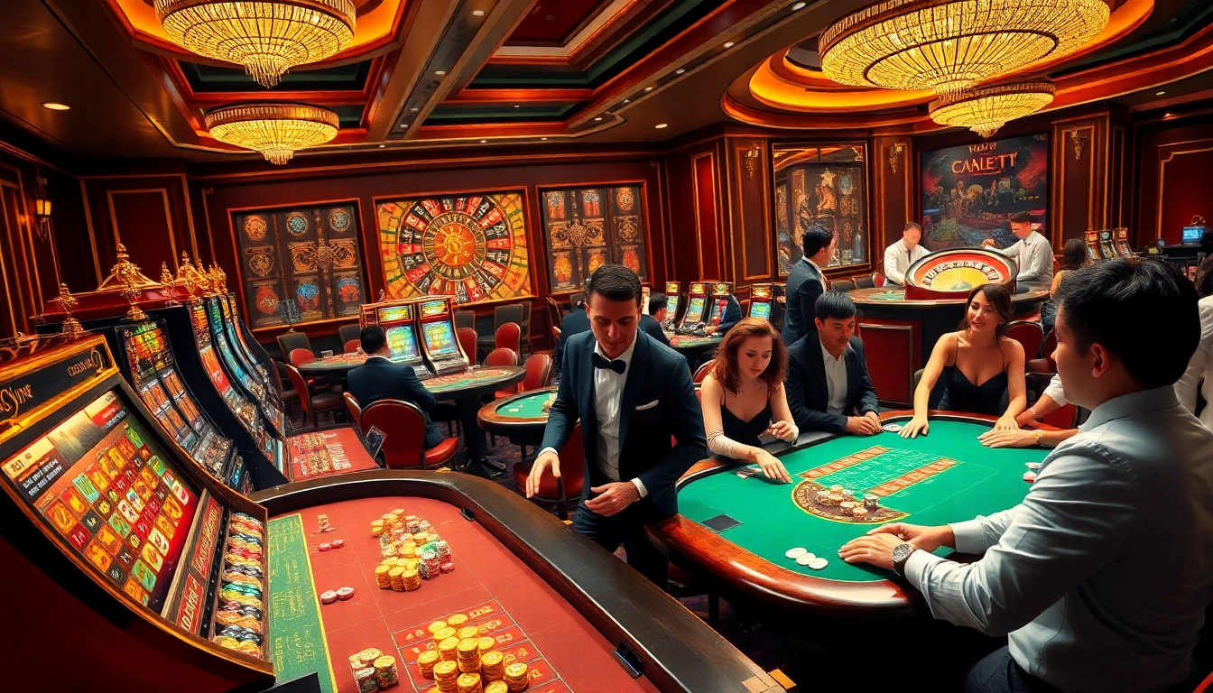 Intense gameplay at newphim's vibrant casino filled with poker tables, slots, and betting excitement.