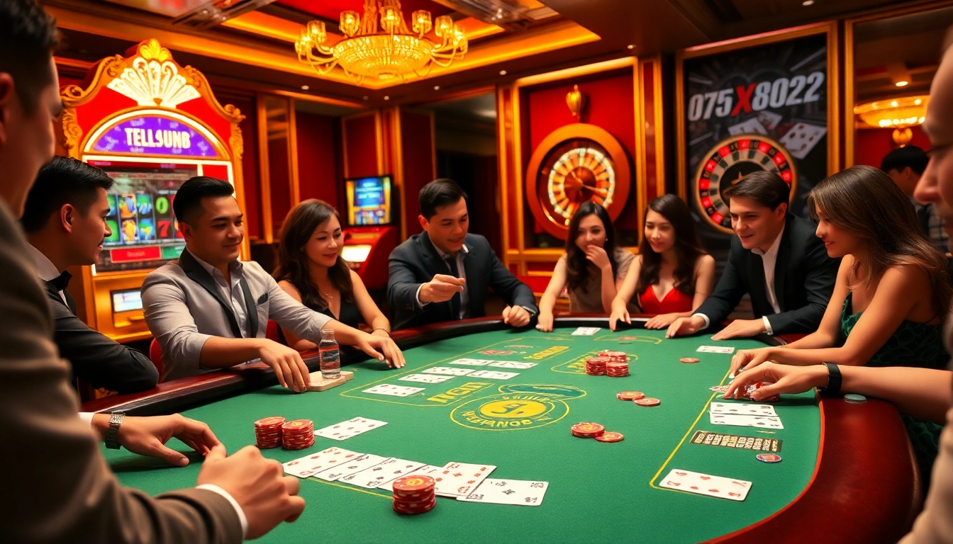 nk 88 players placing bets at a luxurious poker table in an exciting casino setting.