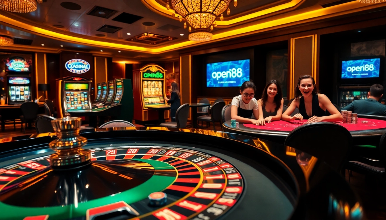 Experience the thrill of open88 at a luxurious casino with roulette and engaging players.