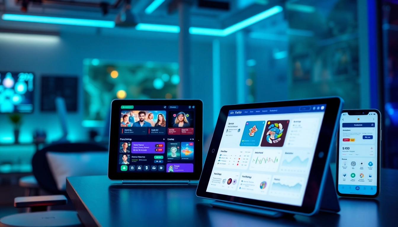 Innovative digital interface of Ku11 showcasing online gaming features in a modern workspace.