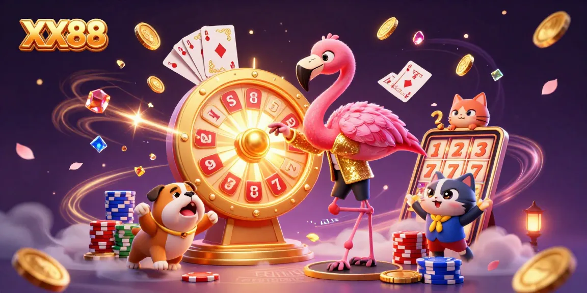 Experience the thrill of winning at XX88 with a colorful casino scene packed with excitement and prizes.