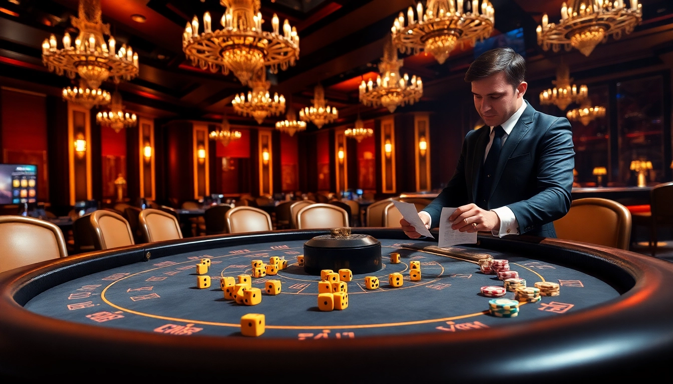 Tài xỉu MD5 gaming table vibrant scene depicting excitement and luxurious ambiance with players betting.