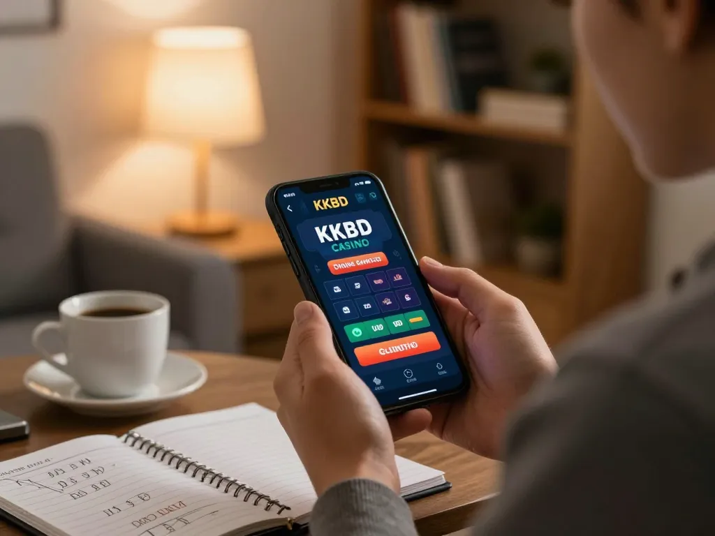 Engaging online gameplay at KKBD Casino on a smartphone in a cozy setting.