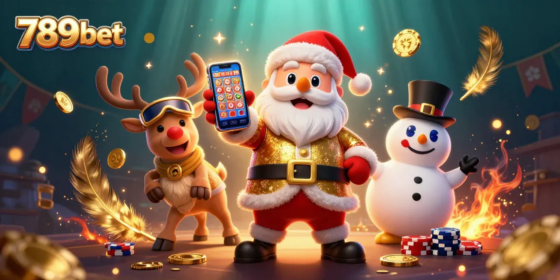 Win big with 789 bet in this vibrant illustration, featuring Santa in a casino scene.
