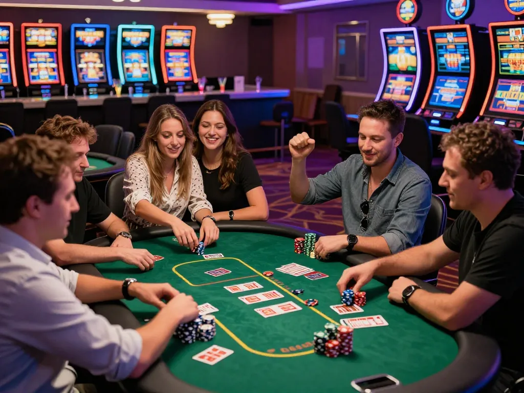 Players enjoying the thrill of casino games at 789club in a vibrant setting.