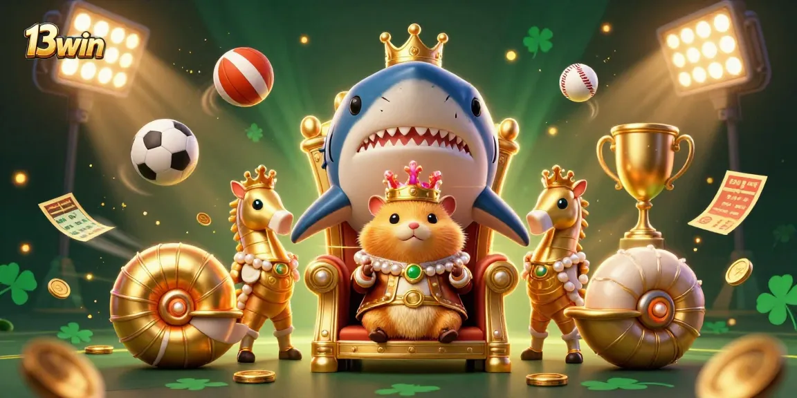 Experience the thrill of 13win with a dynamic scene of a golden hamster king amidst exciting betting activities.