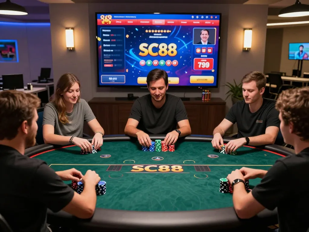 Engaging SC88 online poker gameplay scene with colorful chips and interactive interface
