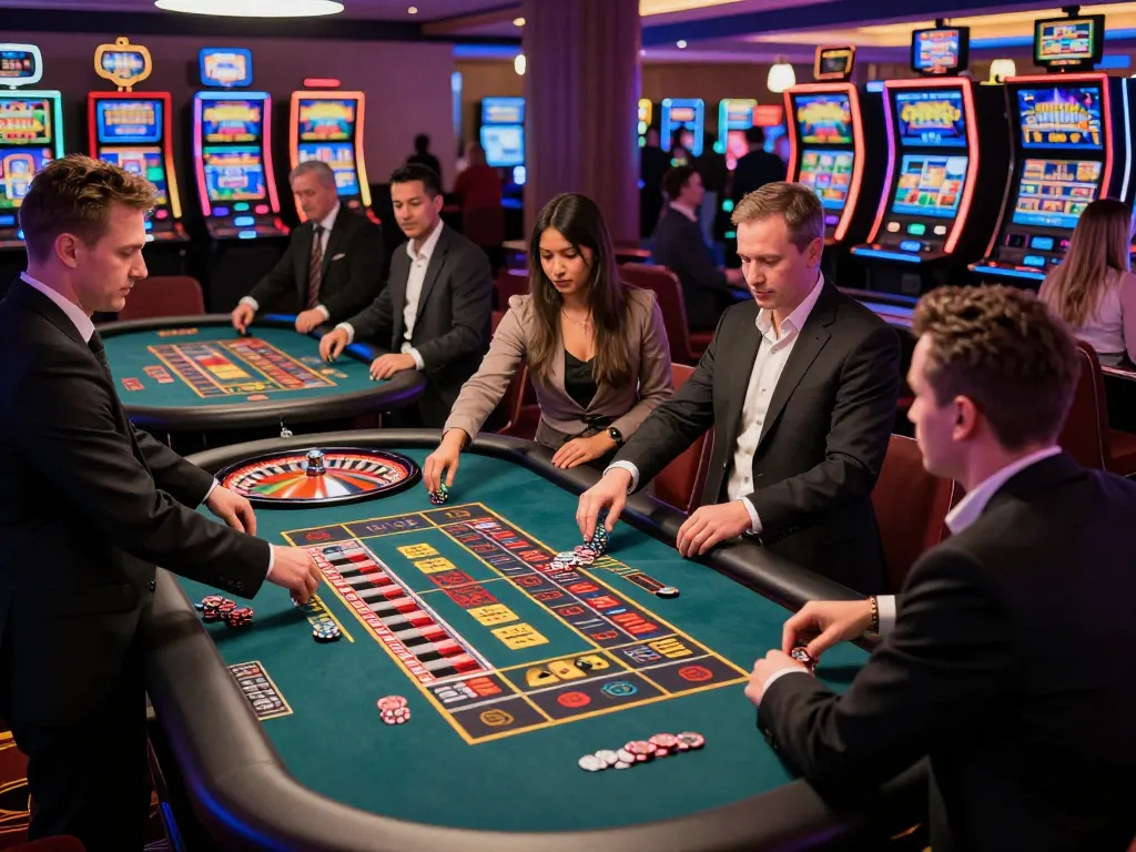 Engaged players at 789win 37 casino roulette table celebrating wins under vibrant lights