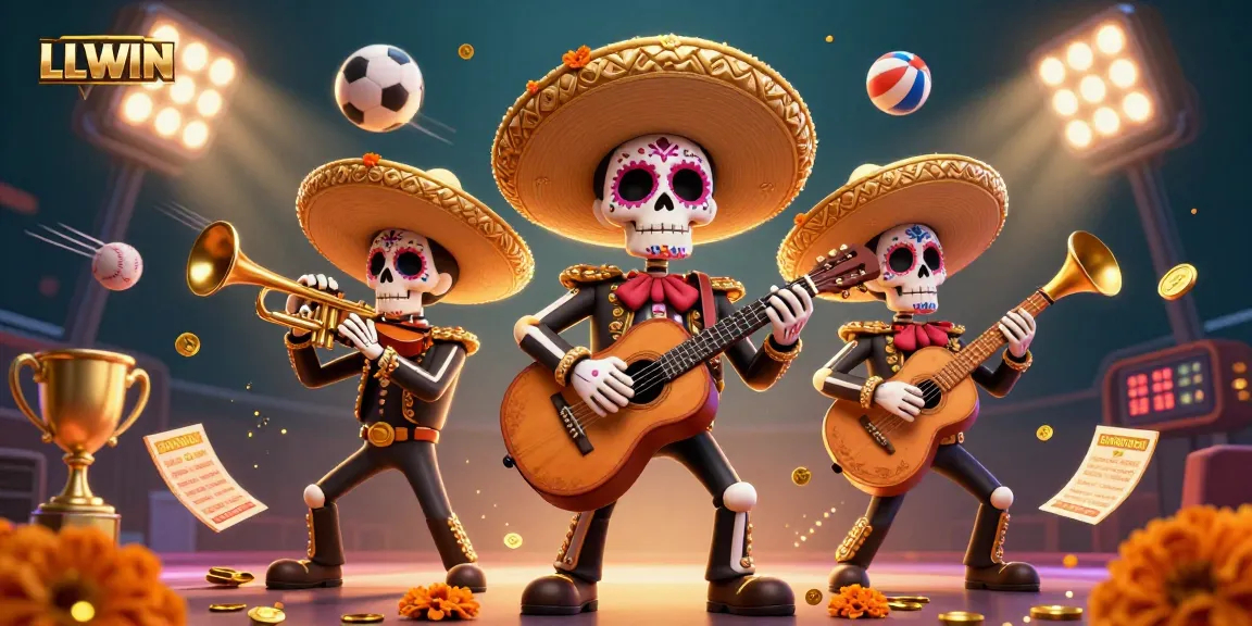 LLWIN engages players with a vibrant Day of the Dead mariachi scene featuring sports elements and dynamic action.