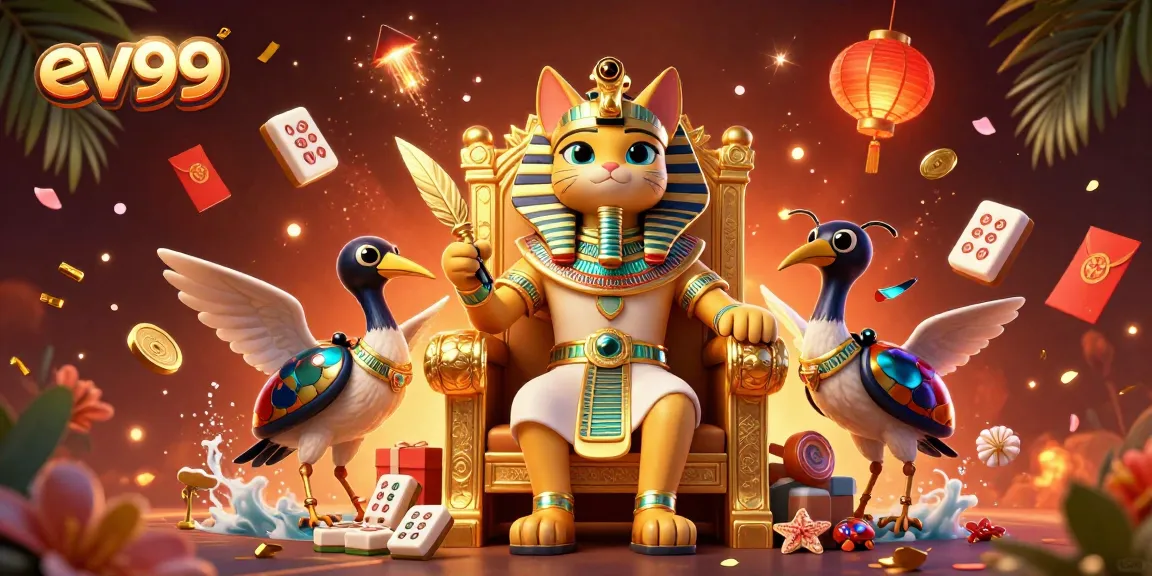 Experience exciting gameplay at ev99 with vibrant visuals, floating mahjong tiles, and rich casino atmosphere.