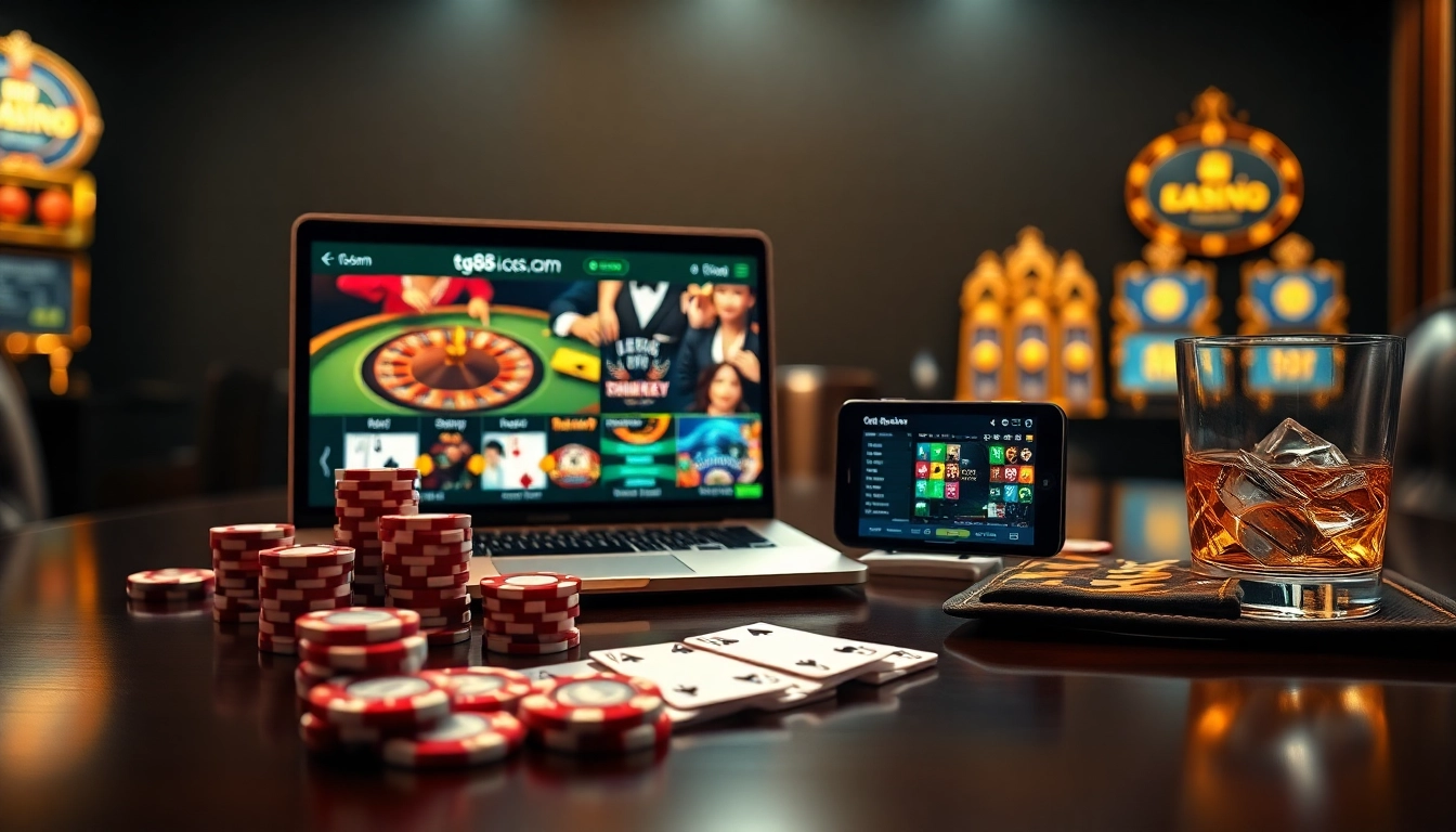 tg88 com online casino interface displaying strategic blackjack and roulette with colorful poker chips