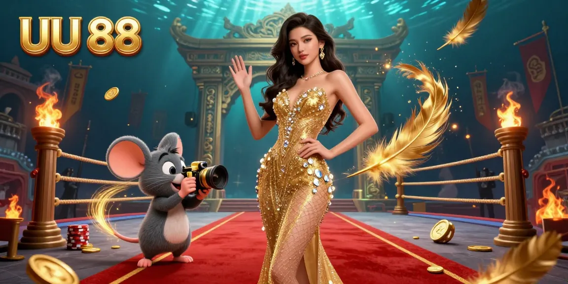Experience the excitement of UU 88 with vibrant betting tokens and golden gaming elements in this dynamic scene.