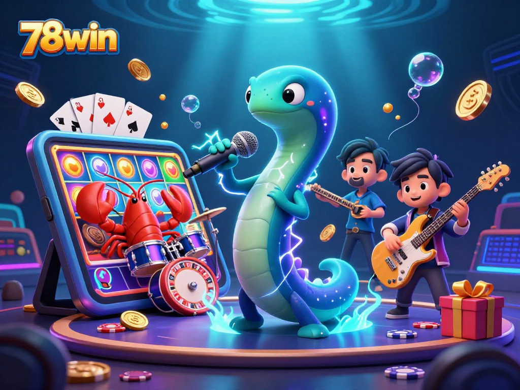 Experience vibrant 78win online entertainment with electric eel DJ and rich casino elements.