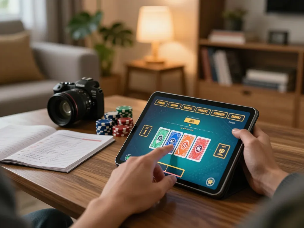 man88ink player strategizing while playing online blackjack with warm home ambiance