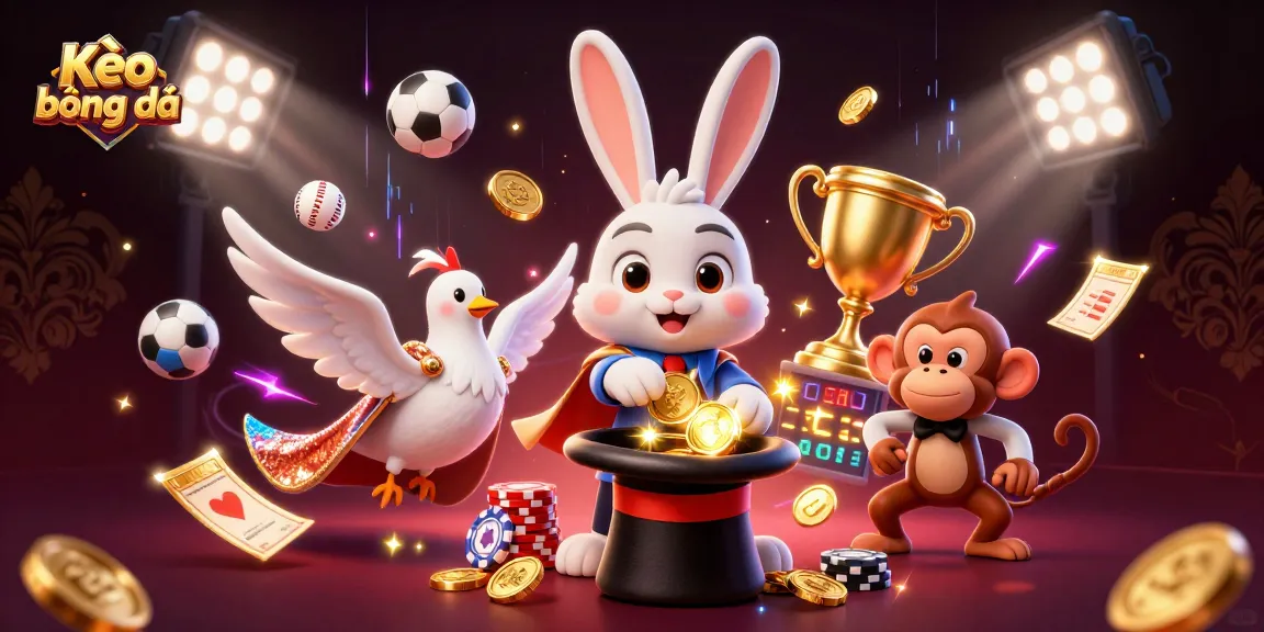 Engage in Kèo bóng đá excitement with a 3D scene of gambling elements and lively characters.