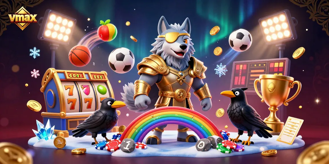 Experience the vibrant vmax casino scene with a dynamic depiction of Odin and gaming elements in motion.