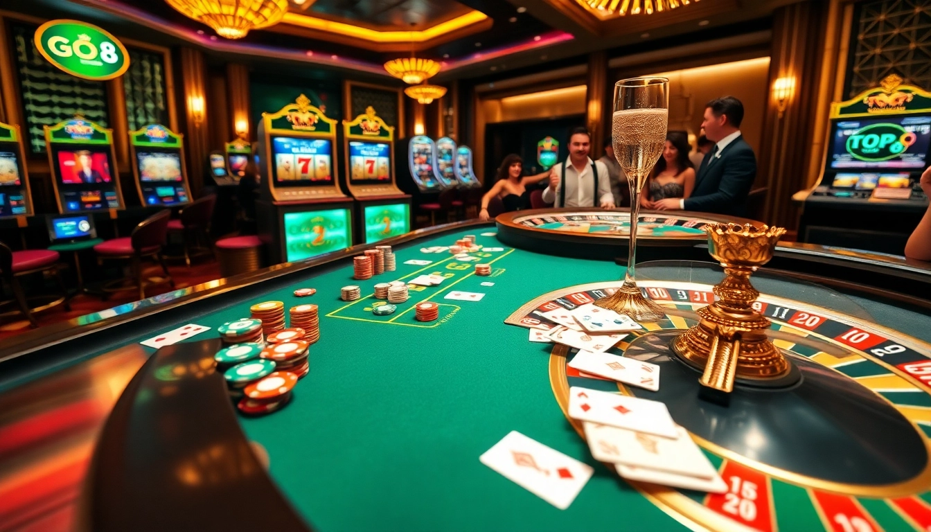 Players engaging in thrilling encounters at GO 8 casino tables, enjoying a vibrant gaming atmosphere.