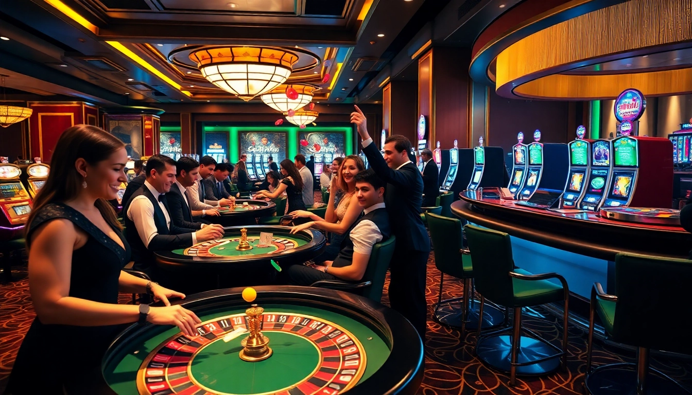 Exciting gambling scene at SODO Casino with players at tables and colorful poker chips.