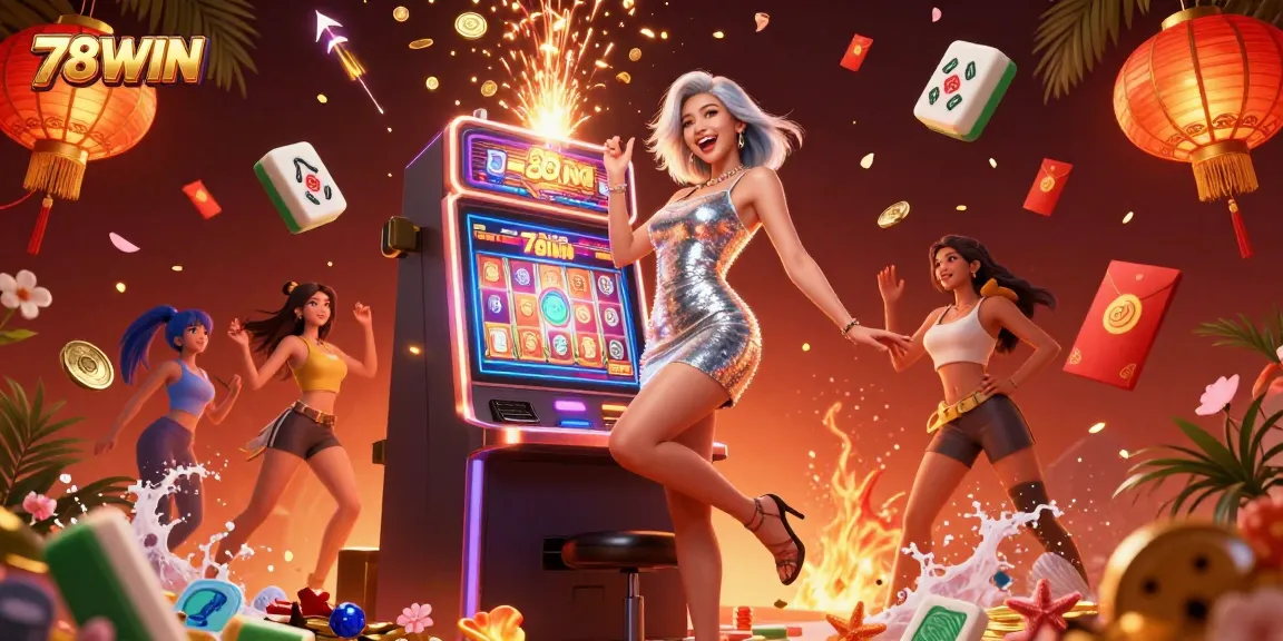 Spin the reels at 78WIN's jackpot slots featuring lively celebration and immersive details.