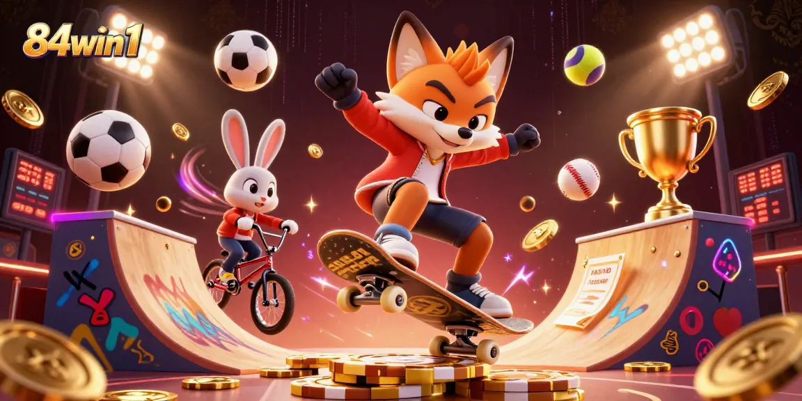 Experience thrilling sports betting with 84win1 through lively characters and vibrant casino elements.